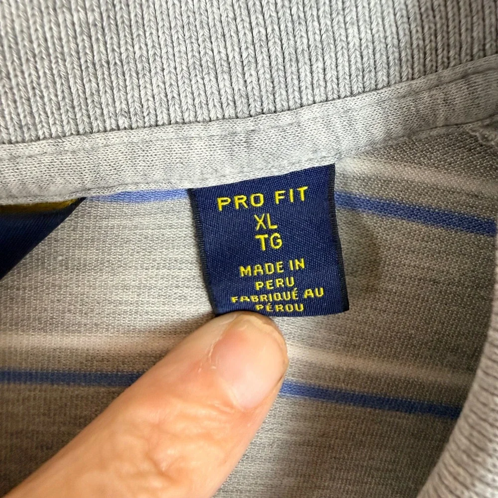 Polo Golf Ralph Lauren Mens XL Pro Fit Striped Polo Shirt Grey Blue Short Sleeve